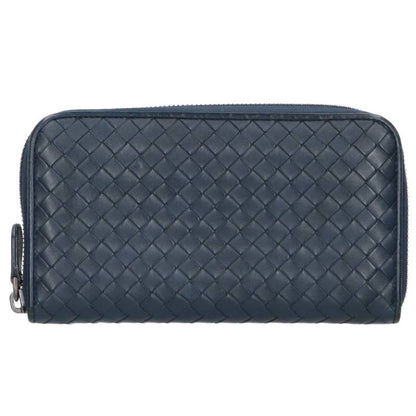 BOTTEGA VENETA Intrecciato Leather Wallet Navy Size ONE SIZE