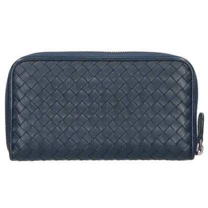 BOTTEGA VENETA Intrecciato Leather Wallet Navy Size ONE SIZE