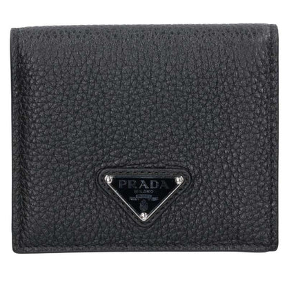 PRADA 2MO008 Bifold Triangle Wallet Black Size ONE SIZE