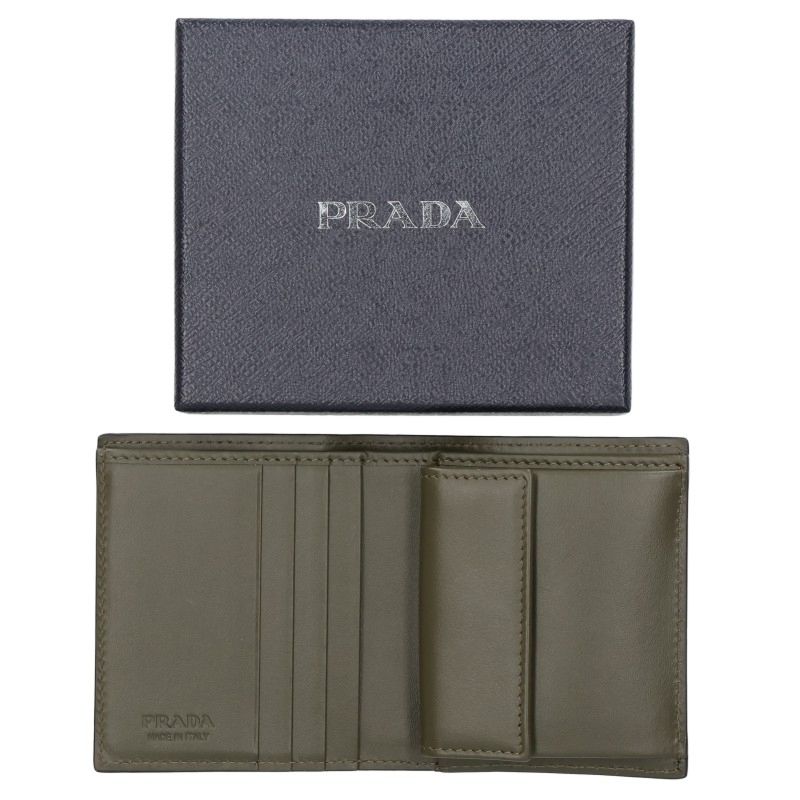 PRADA 2MO008 Bifold Triangle Wallet Black Size ONE SIZE