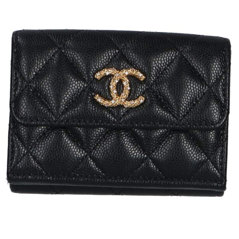 CHANEL CC Mark Matelasse Compact Black Gold Wallet Size ONE SIZE