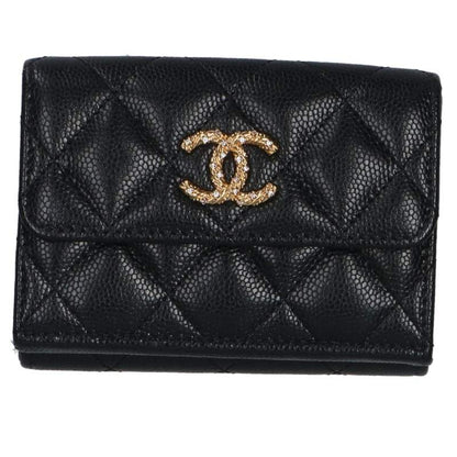 CHANEL CC Mark Matelasse Compact Black Gold Wallet Size ONE SIZE