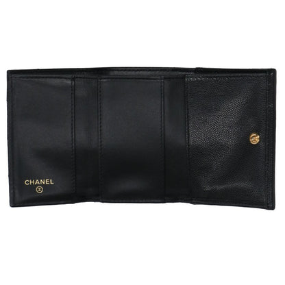 CHANEL CC Mark Matelasse Compact Black Gold Wallet Size ONE SIZE
