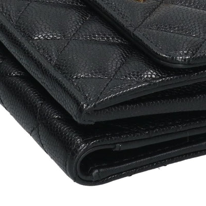 CHANEL CC Mark Matelasse Compact Black Gold Wallet Size ONE SIZE