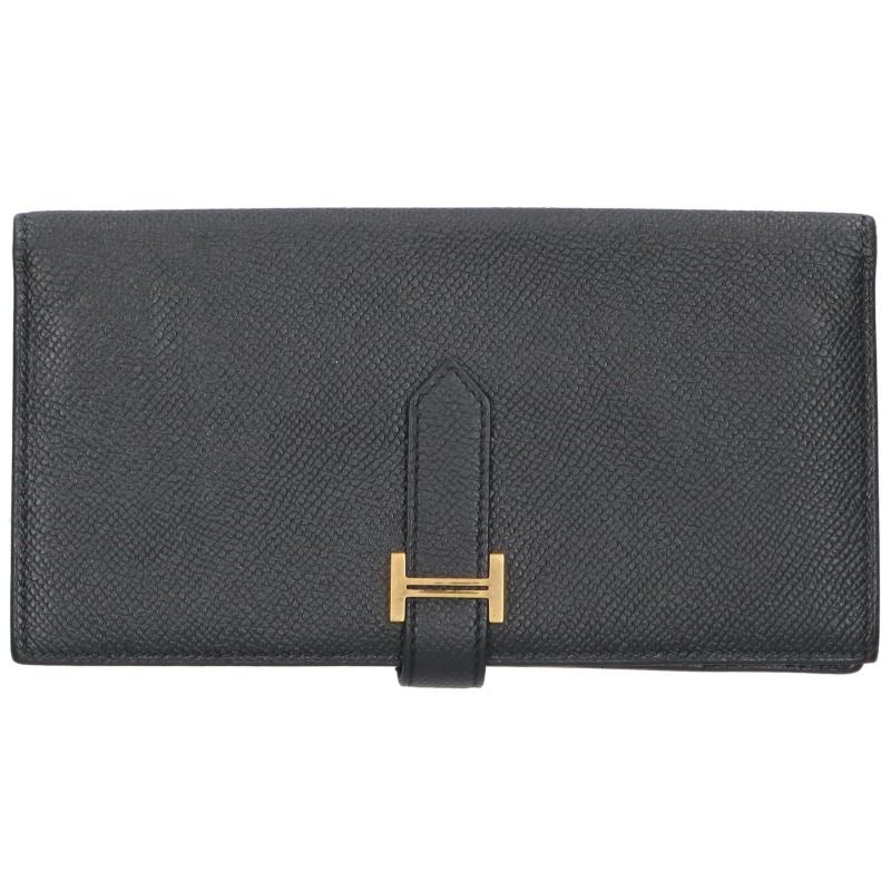 HERMES Veau Epsom Bearn Soufflet Wallet Black Size ONE SIZE