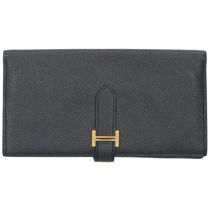 HERMES Veau Epsom Bearn Soufflet Wallet Black Size ONE SIZE