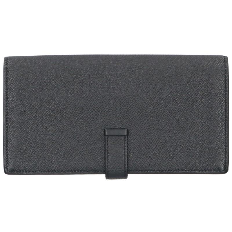 HERMES Veau Epsom Bearn Soufflet Wallet Black Size ONE SIZE