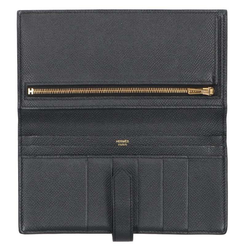 HERMES Veau Epsom Bearn Soufflet Wallet Black Size ONE SIZE