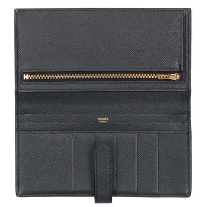 HERMES Veau Epsom Bearn Soufflet Wallet Black Size ONE SIZE