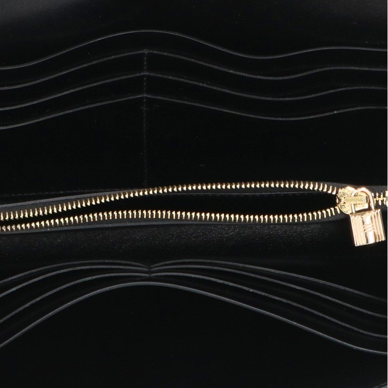 HERMES Kelly Calf Leather Long Black Gold Wallet Size ONE SIZE