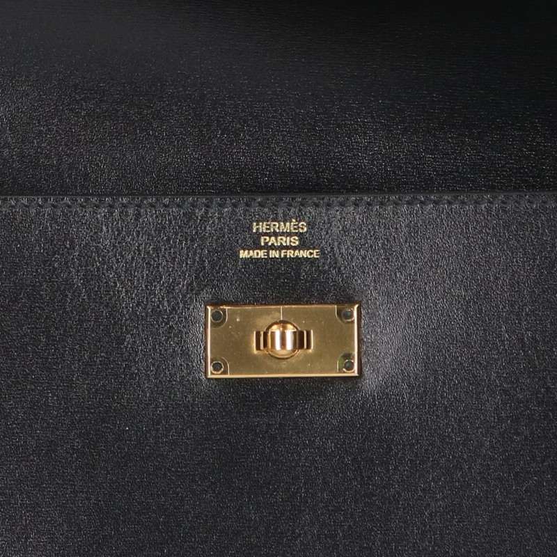 HERMES Kelly Calf Leather Long Black Gold Wallet Size ONE SIZE