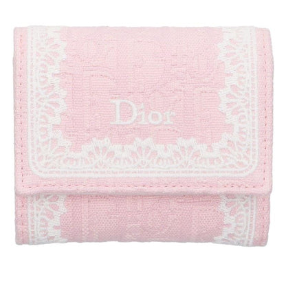 DIOR Jacquard Lace Design Trifold Wallet Pink Size ONE SIZE