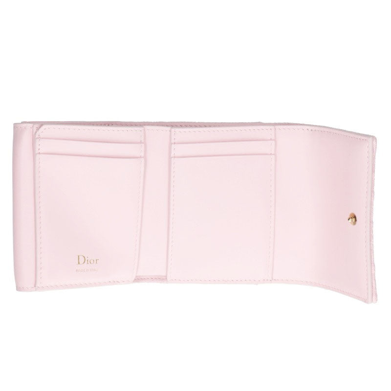 DIOR Jacquard Lace Design Trifold Wallet Pink Size ONE SIZE