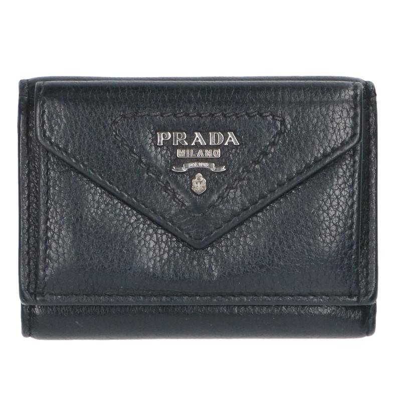 PRADA Viello Daino Logo Leather Trifold Wallet Size ONE SIZE