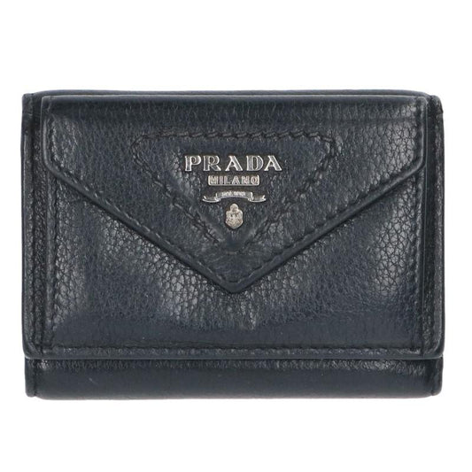 PRADA Viello Daino Logo Leather Trifold Wallet Size ONE SIZE