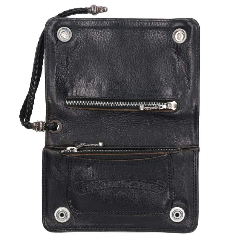 Chrome Hearts 2 Zip Strap Cross Leather Wallet Size ONE SIZE