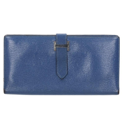 HERMES Bearn Soufflé Chevre Wallet Blue Size ONE SIZE