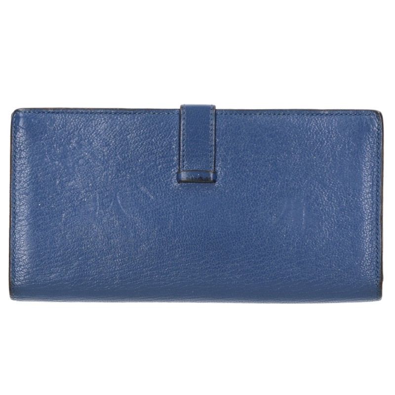 HERMES Bearn Soufflé Chevre Wallet Blue Size ONE SIZE