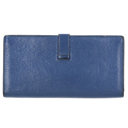 HERMES Bearn Soufflé Chevre Wallet Blue Size ONE SIZE