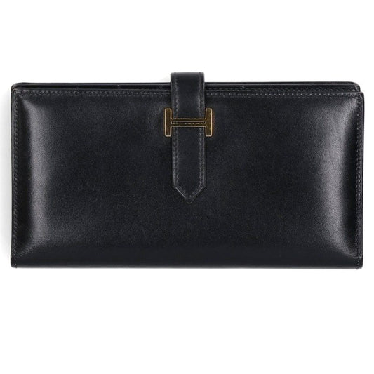HERMES Béarn Soufflet Box Wallet Black/Gold Size ONE SIZE