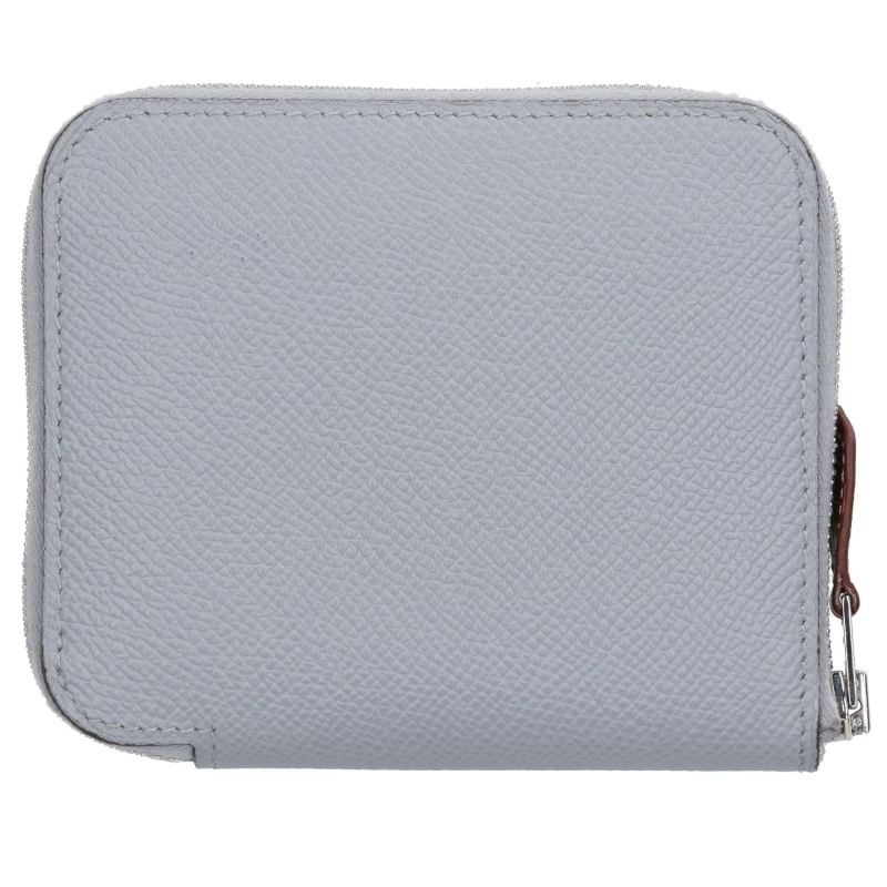 HERMES Azap Silk'In Compact Veau Wallet Gray Size ONE SIZE