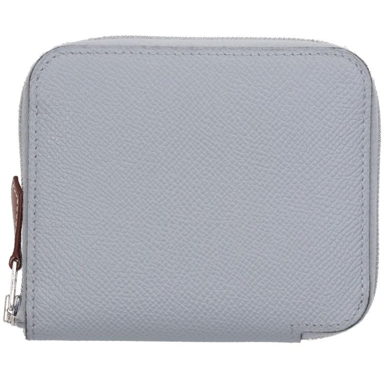 HERMES Azap Silk'In Compact Veau Wallet Gray Size ONE SIZE