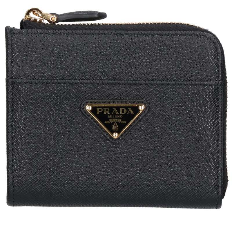 PRADA Triangle Plate Saffiano Wallet Black Size ONE SIZE