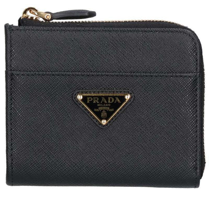 PRADA Triangle Plate Saffiano Wallet Black Size ONE SIZE