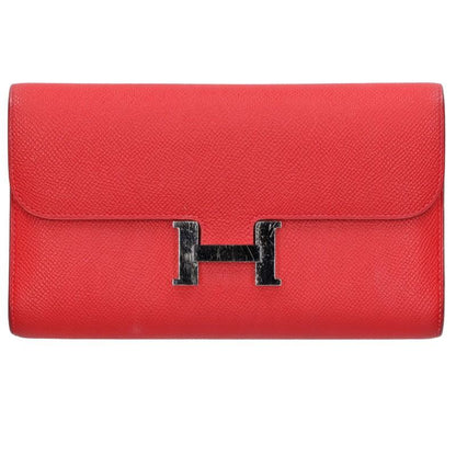 HERMES Constance Long Red Leather Wallet Size ONE SIZE