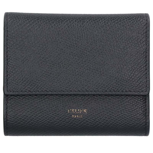 CELINE Black Small Trifold Compact Wallet Size ONE SIZE