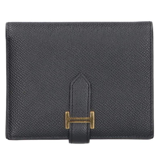 HERMES Bearn Compact Veau Epsom Wallet Black Size ONE SIZE