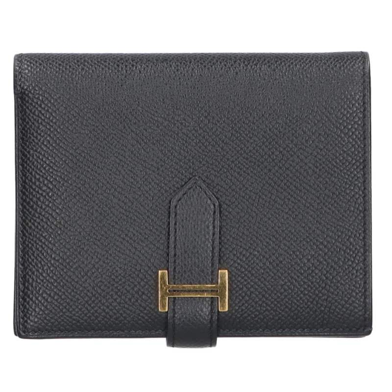 HERMES Bearn Compact Veau Epsom Wallet Black Size ONE SIZE