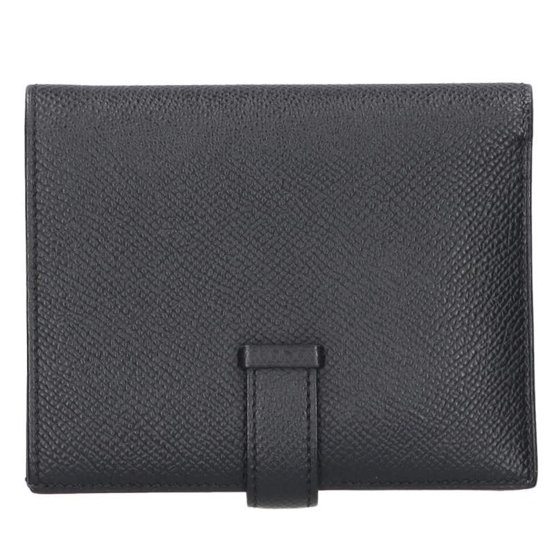 HERMES Bearn Compact Veau Epsom Wallet Black Size ONE SIZE