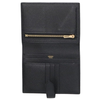 HERMES Bearn Compact Veau Epsom Wallet Black Size ONE SIZE