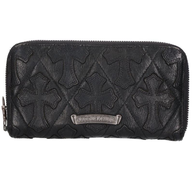 Chrome Hearts REC F ZIP QUILTED Cemetery Cross Wallet Black