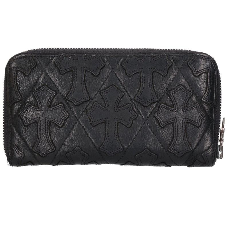 Chrome Hearts REC F ZIP QUILTED Cemetery Cross Wallet Black