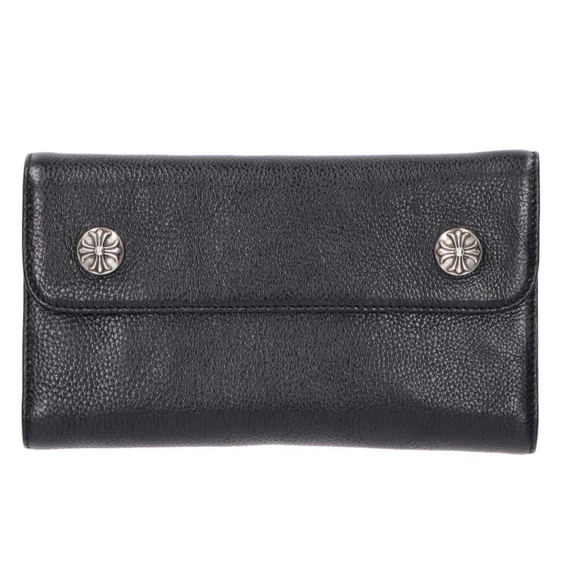 Chrome Hearts Wave Cross Ball Black Silver Leather Wallet