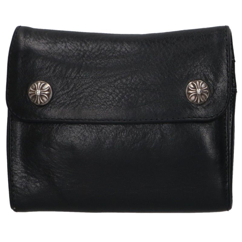 Chrome Hearts WAVE MINI Leather Wallet Black Silver