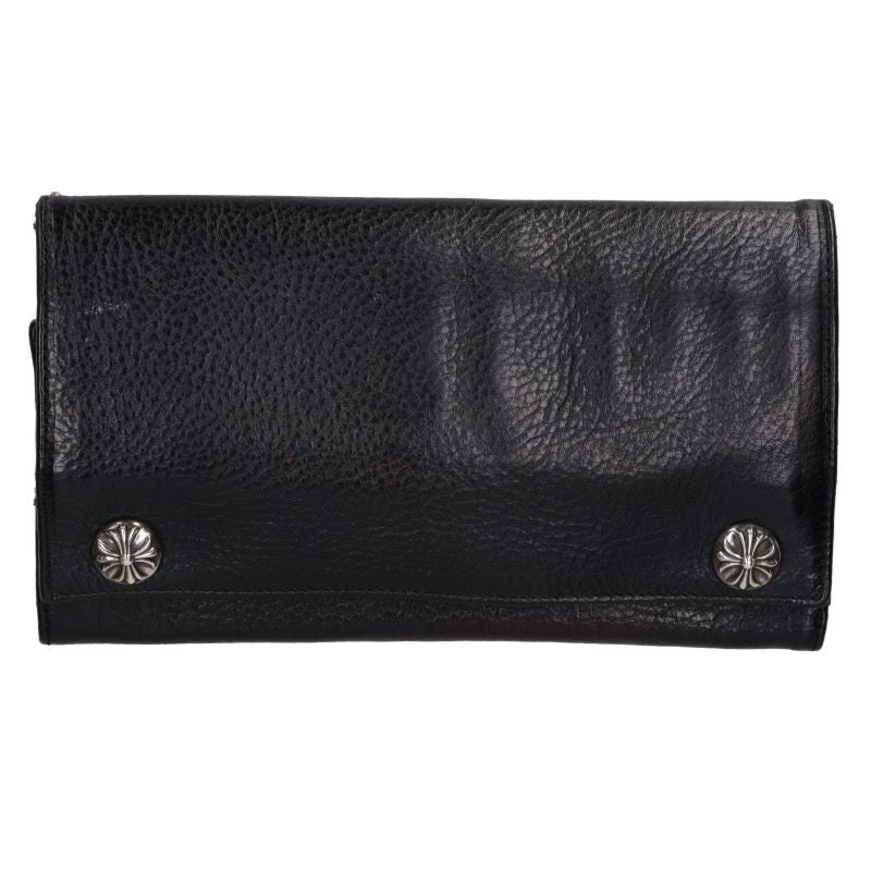 Chrome Hearts Long Wallet Cross Ball Leather Black Silver