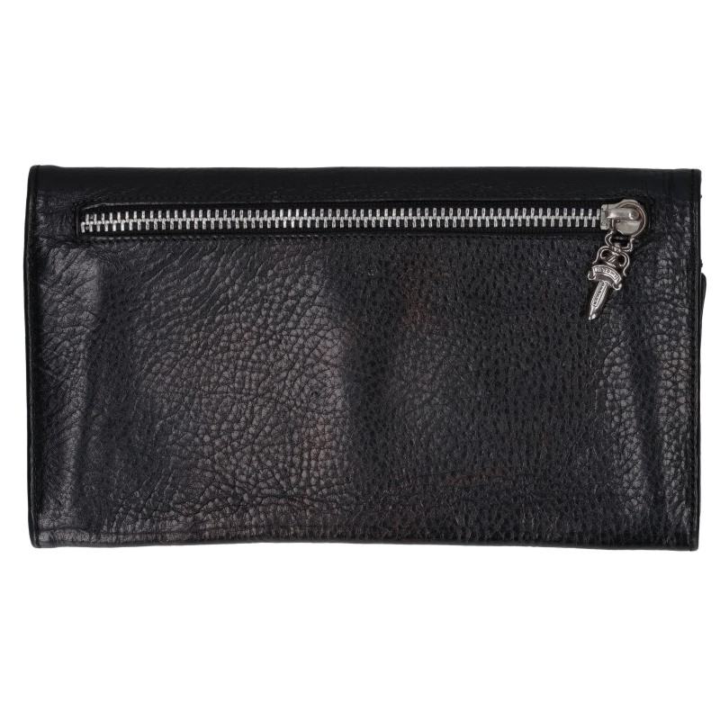 Chrome Hearts Long Wallet Cross Ball Leather Black Silver