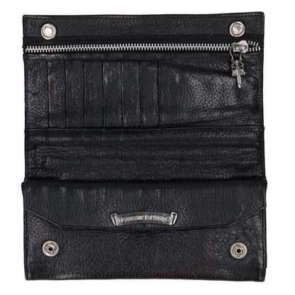 Chrome Hearts Long Wallet Cross Ball Leather Black Silver