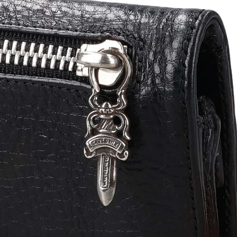 Chrome Hearts Long Wallet Cross Ball Leather Black Silver