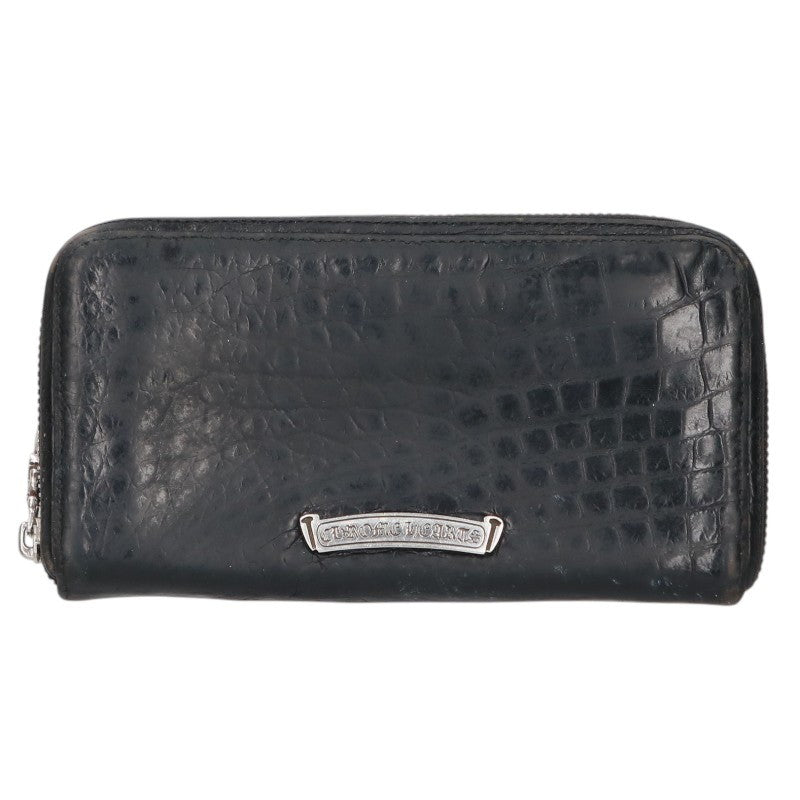 Chrome Hearts Rec F Zip Alligator Leather Round Wallet Black