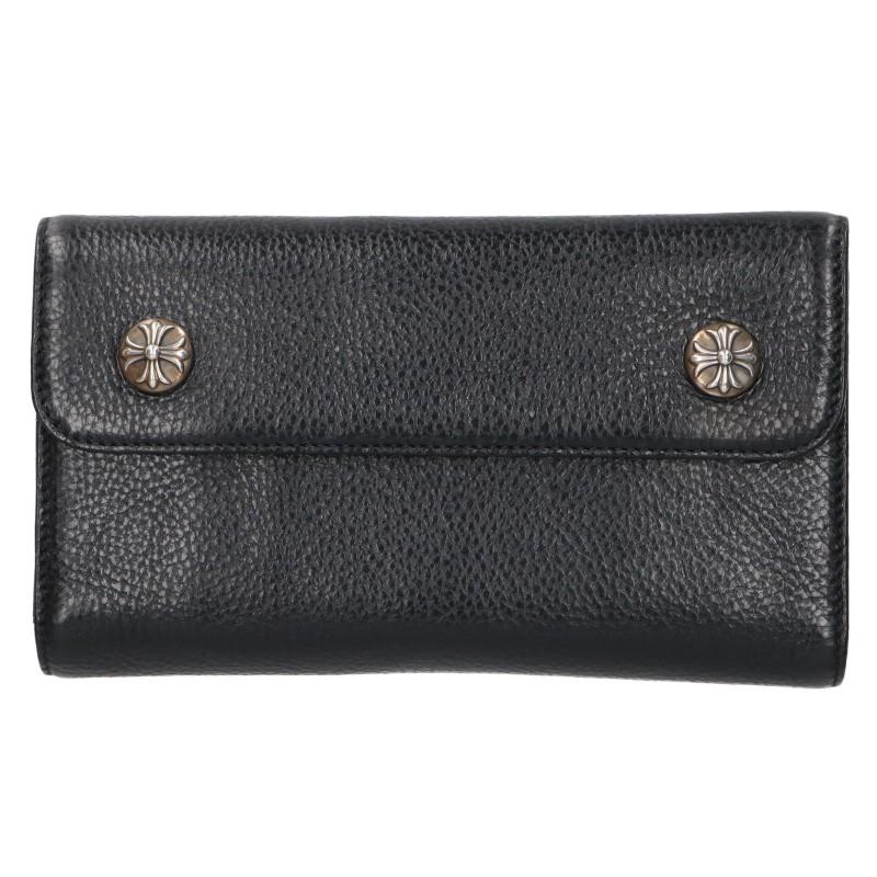 Chrome Hearts Wave Cross Ball Button Leather Wallet Black