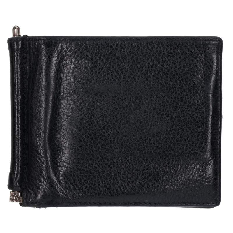 Chrome Hearts Black Leather Money Clip Wallet