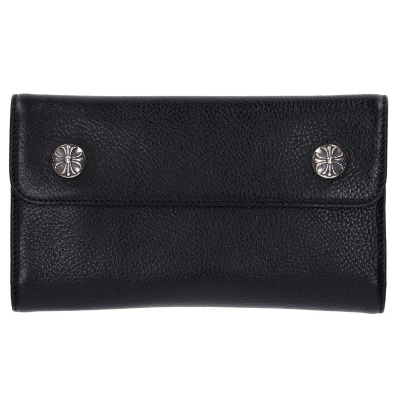 Chrome Hearts WAVE Cross Ball Button Leather Wallet Black