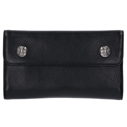Chrome Hearts WAVE Cross Ball Button Leather Wallet Black