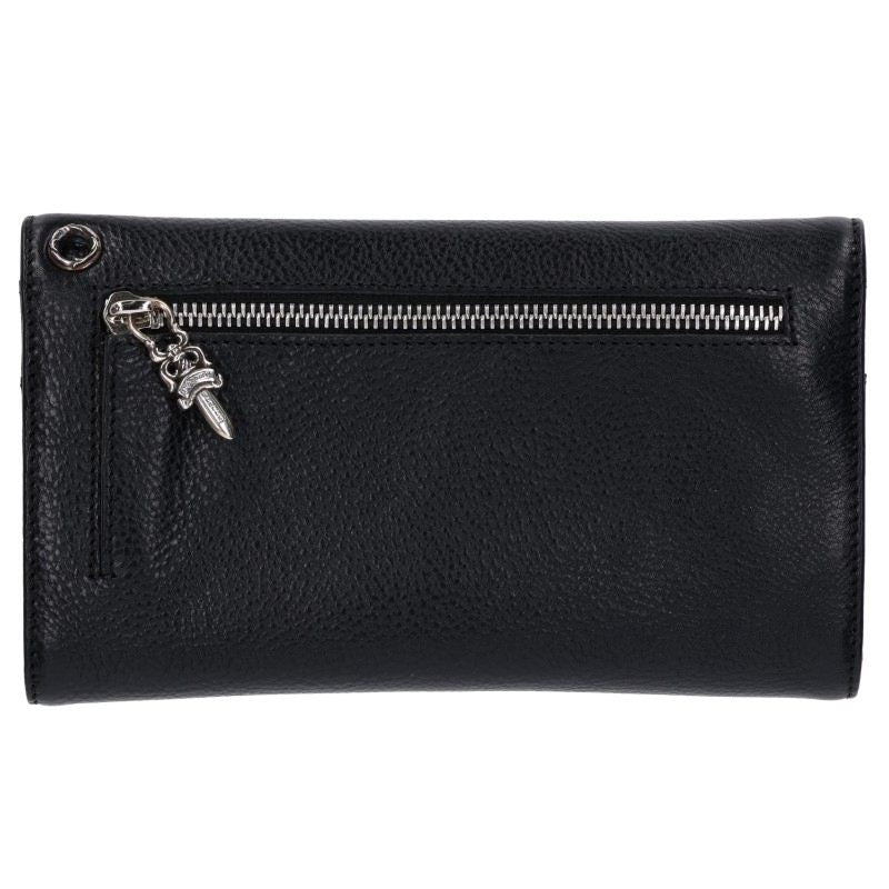 Chrome Hearts WAVE Cross Ball Button Leather Wallet Black