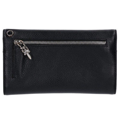 Chrome Hearts WAVE Cross Ball Button Leather Wallet Black