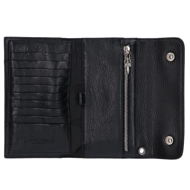 Chrome Hearts WAVE Cross Ball Button Leather Wallet Black